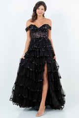 Off Shoulder Tiered Gown by Cinderella Couture 8228J - Outlet