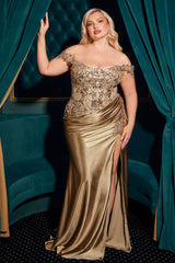 Plus Size Satin Off Shoulder Gown by Ladivine CDS537C - Outlet