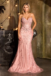 Beaded Strapless Mermaid Dress by Ladivine CDS557