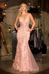 3D Floral Fitted Sleeveless Gown by Ladivine CT264 - Outlet