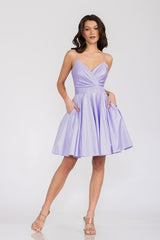Metallic Short V-Neck A-line Dress by Lenovia 3075