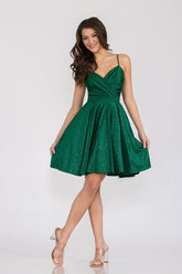 Metallic Short V-Neck A-line Dress by Lenovia 3075