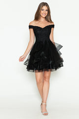Short Off Shoulder Ruffled Dress by Lenovia 8130