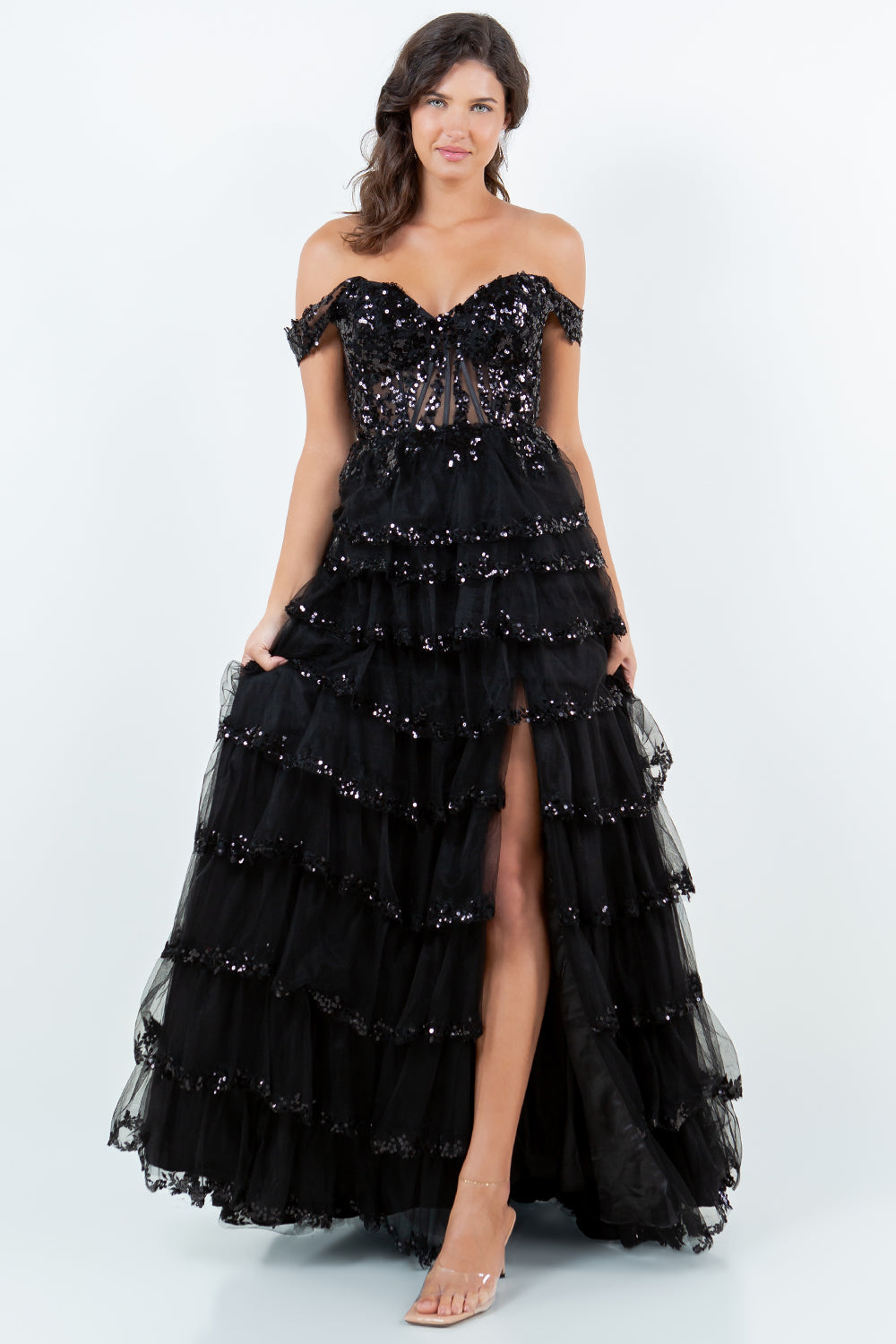 Off Shoulder Tiered Gown by Cinderella Couture 8228J - Outlet