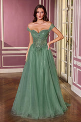 Glitter Off Shoulder A-line Gown by Ladivine CC493