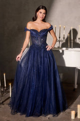Glitter Off Shoulder A-line Gown by Ladivine CC493