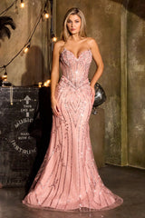 Beaded Strapless Mermaid Dress by Ladivine CDS557