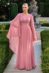 Chiffon Cape Sleeve A-line Gown by Ladivine CM8244 - Outlet