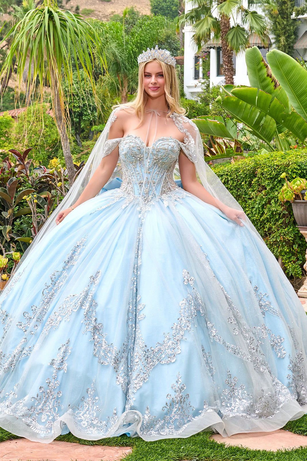 Off Shoulder Cape Ball Gown by Elizabeth K GL3707