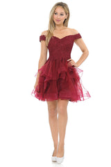 Short Off Shoulder Ruffled Dress by Lenovia 8130