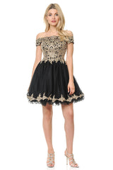 Applique Short Off Shoulder Dress by Lenovia 8124