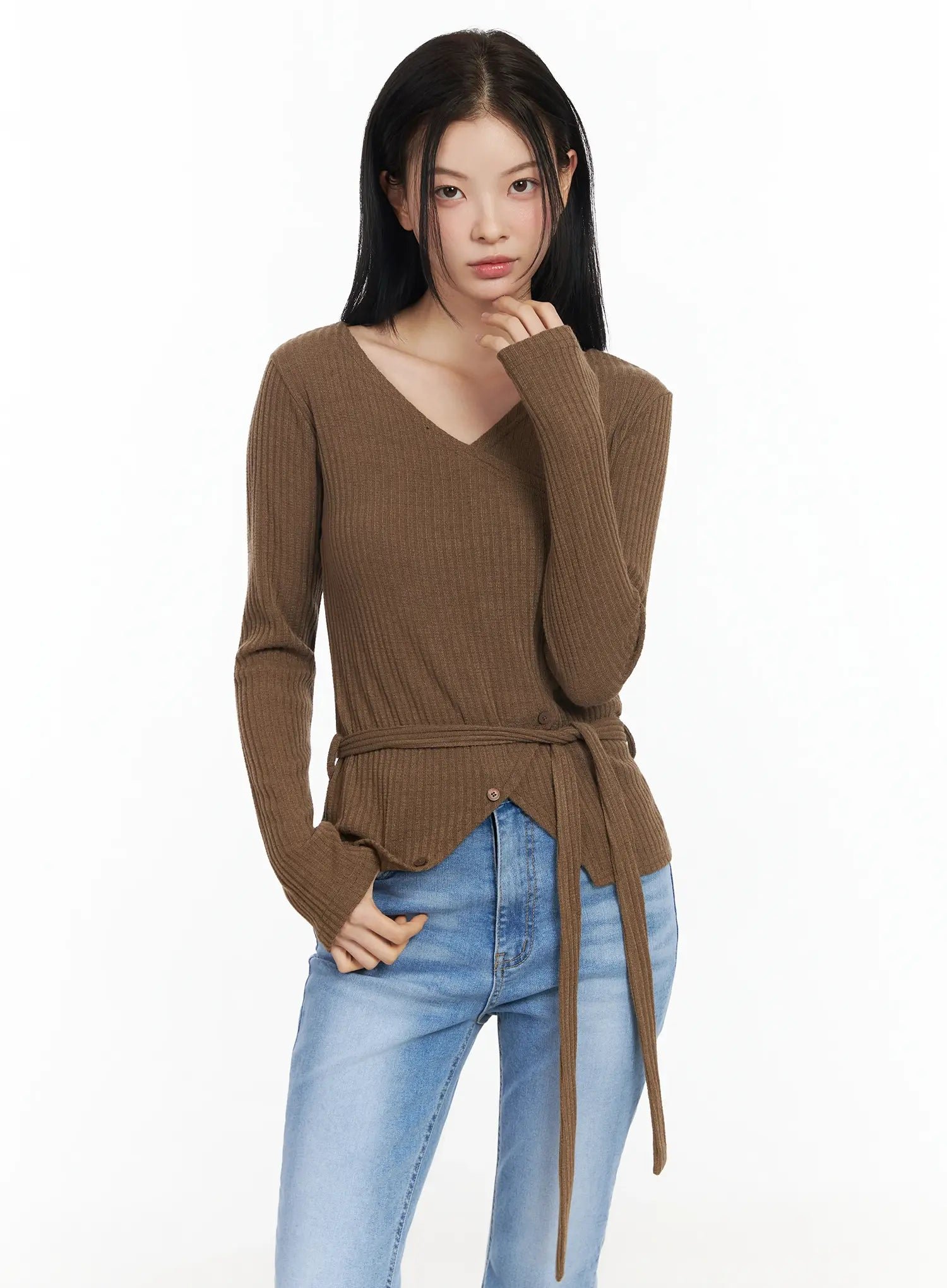 High Neck Ribbed Knit Sweater